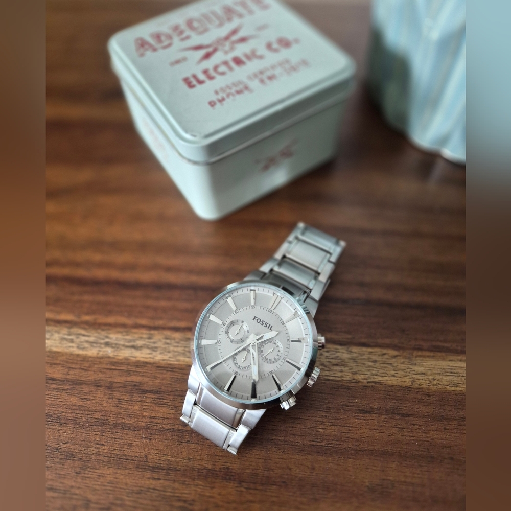 Fossil Silver Stainless Steel Chronograph Bracelet Watch